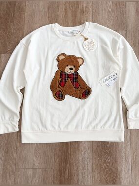 NWT Workshop Republic 3D Teddy Bear Plaid Bow Detail Sweatshirt Size Large